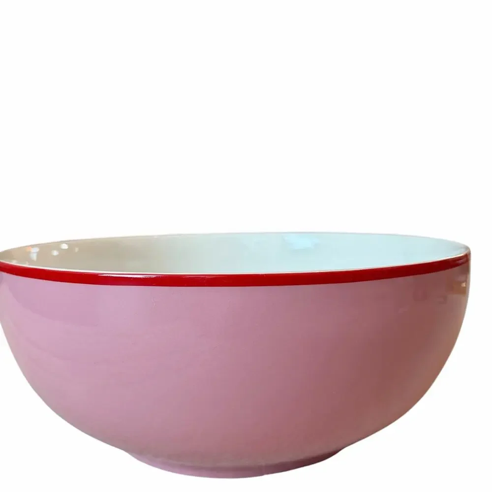 Kate Spade Make It Pop Pink Serving Bowl with Contrasting Red Rim 11in NEW